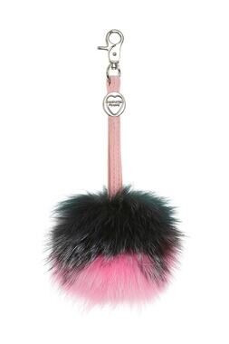 Charlotte Simone Pink Black Furry Bag Charm Designer Pom-Pom Keychain S2-14